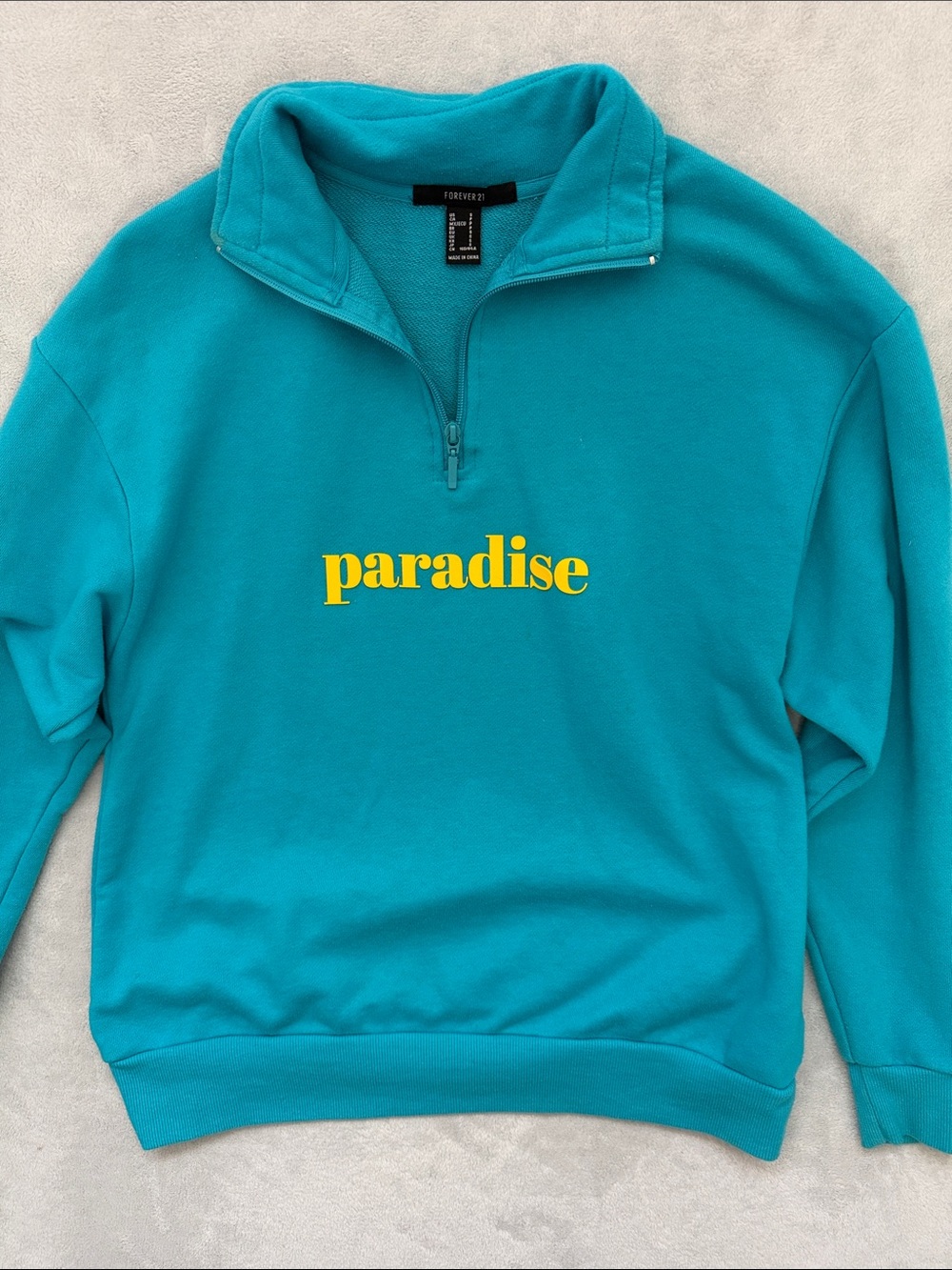 Forever 21 Teal Half-Zip 'Paradise' Pullover